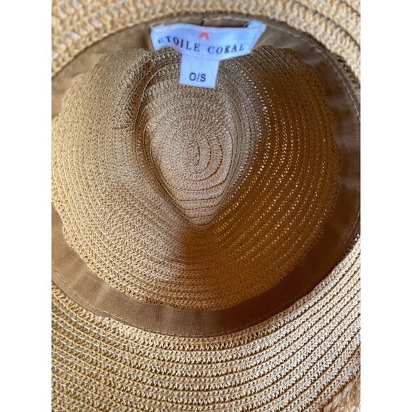 Etoile Coral Straw Sun Hat Black Ribbon Trim One Size - Picture 9 of 9